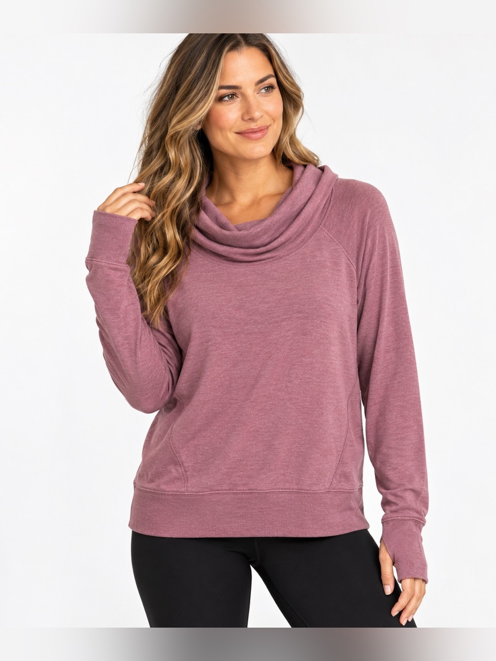 Athleta Cowl Neck Tencel Modal Pullover Top Large Mauve Cozy Lightweight